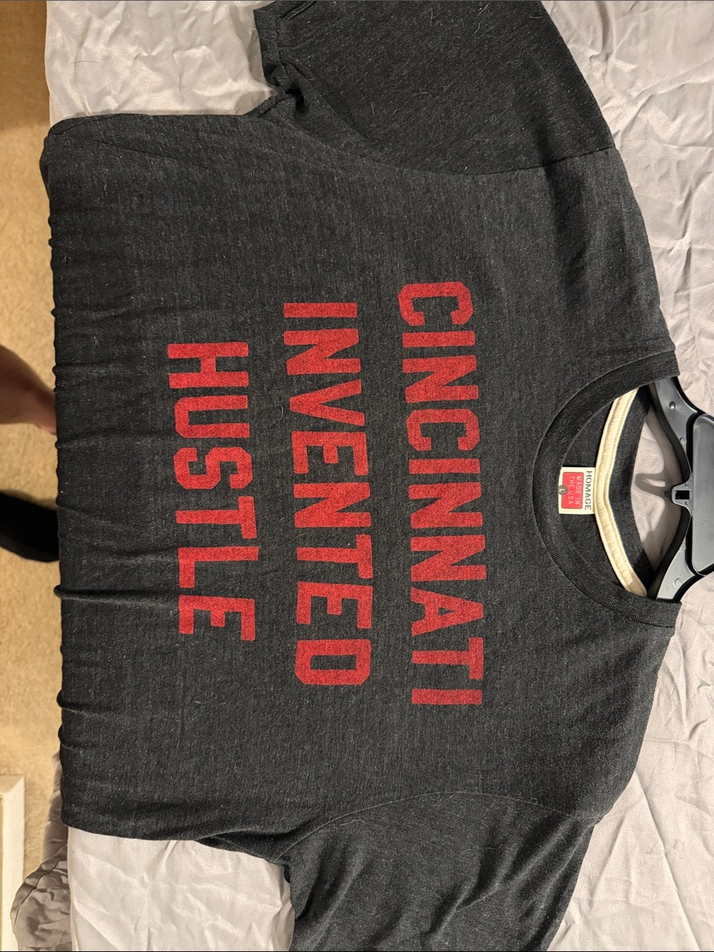 HOMAGE Charcoal Tee with Red Cincinnati Graphic